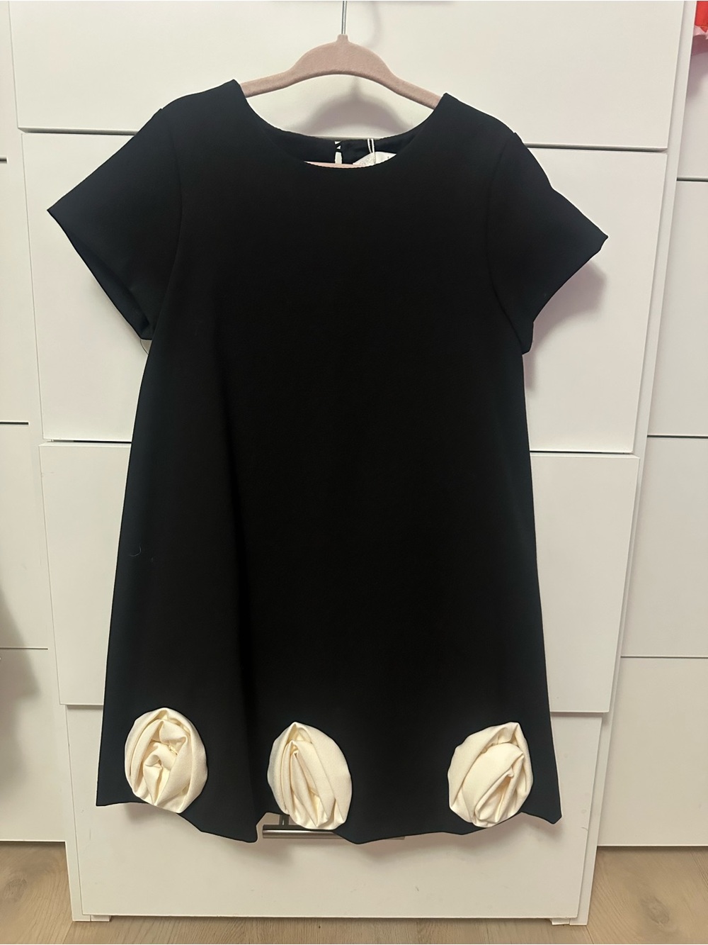 Zara NWT Girls Black Dress with Cream Rosette Accents sz6